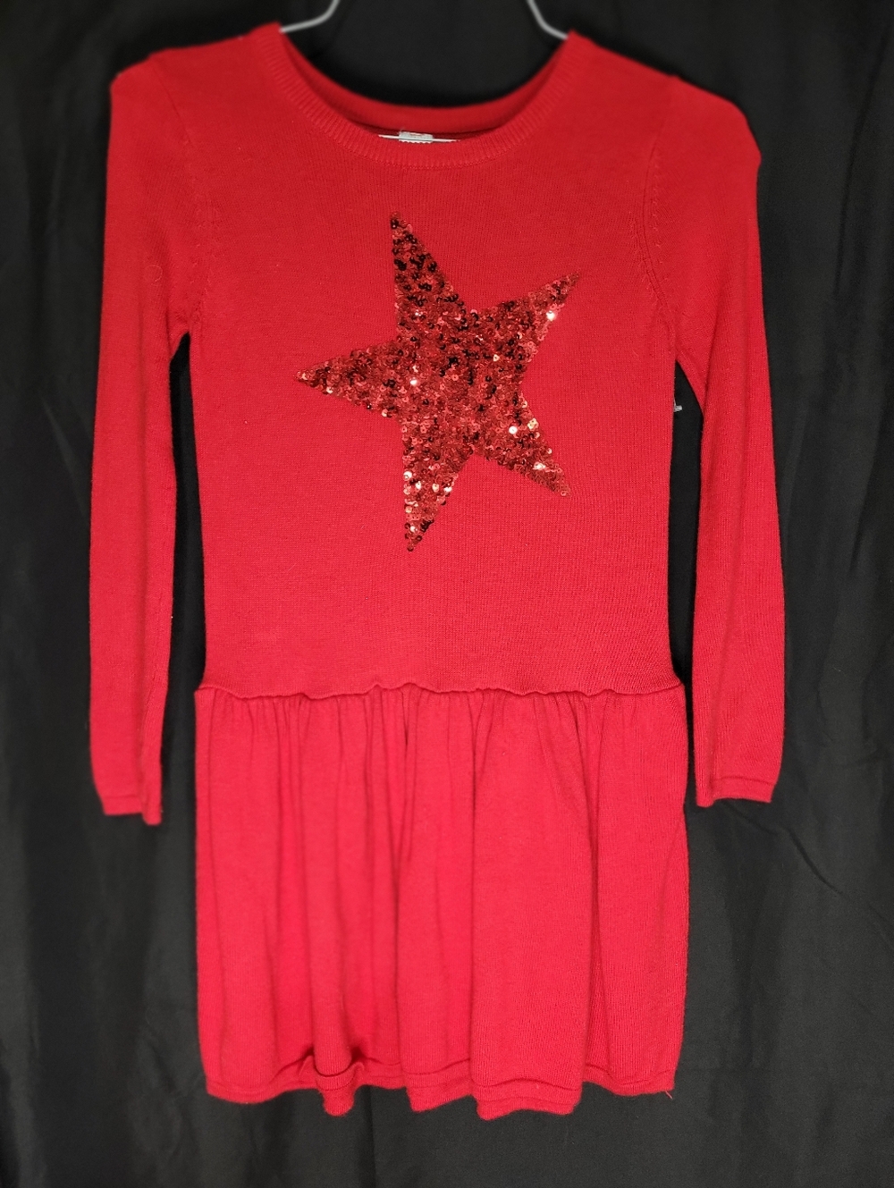 Girls' Red Sequin Star Knit Dress